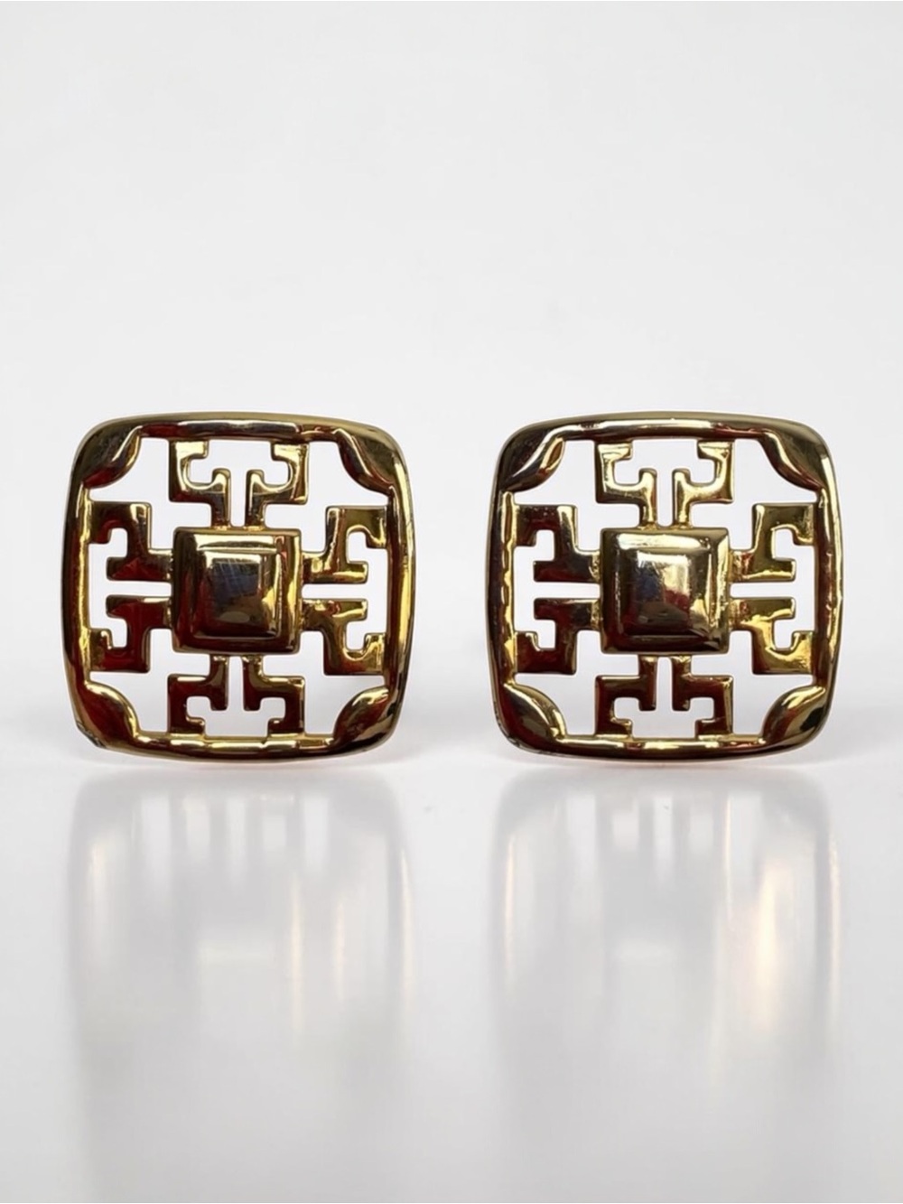 Gold Toned Square Geometric Earrings